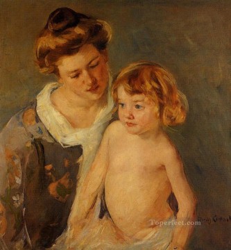 母親のそばに立つジュールズ 子供たちを母親とするメアリー・カサット Oil Paintings